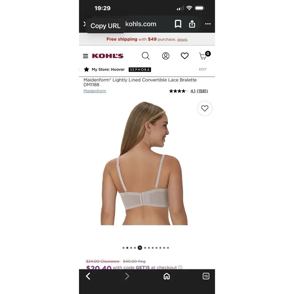 Maidenform Casual Comfort Gray Wireless Longline Bralette Style DM1188 Size 34C